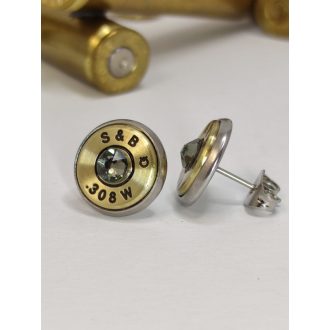   Töltény fülbevaló bedugós vadász ékszer .308 Win választható kristály