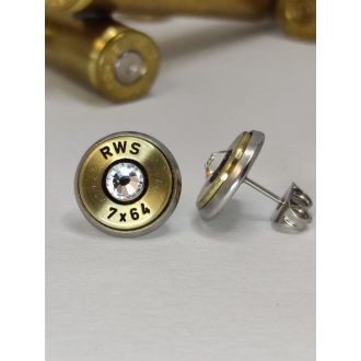   Töltény fülbevaló bedugós vadász ékszer 7x64 választható kristály