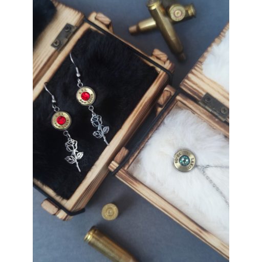 Töltény fülbevaló bedugós vadász ékszer 8x57 JS választható kristály