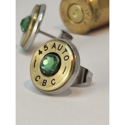 Töltény fülbevaló bedugós  .45 Auto választható kristály