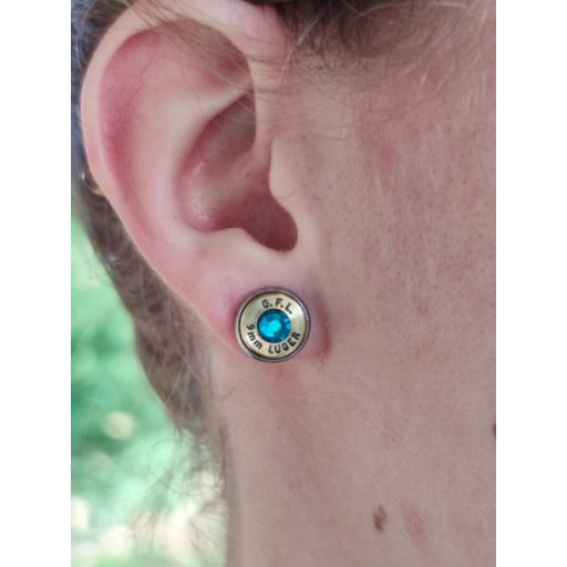 Töltény fülbevaló bedugós  .45 Auto választható kristály