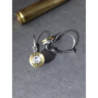  Töltény fülbevaló, franciakapcsos, vadász ékszer .223 Rem választható kristály
