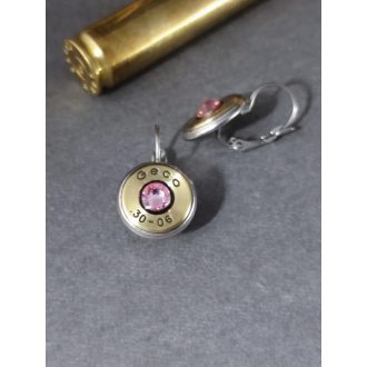   Töltény fülbevaló, franciakapcsos, vadász ékszer .30-06 Sprg választható kristály