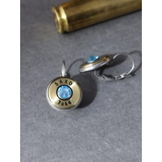   Töltény fülbevaló, franciakapcsos, vadász ékszer 7x64 választható kristály