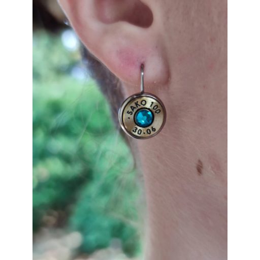 Töltény fülbevaló, franciakapcsos, vadász ékszer 7x64 választható kristály