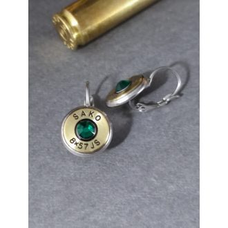   Töltény fülbevaló, franciakapcsos, vadász ékszer 8x57 JS választható kristály