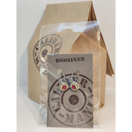 Töltény fülbevaló, franciakapcsos, vadász ékszer 8x57 JS választható kristály