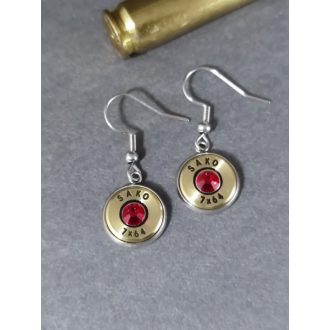   Töltény fülbevaló, csüngős, vadász ékszer 7x64 választható kristály