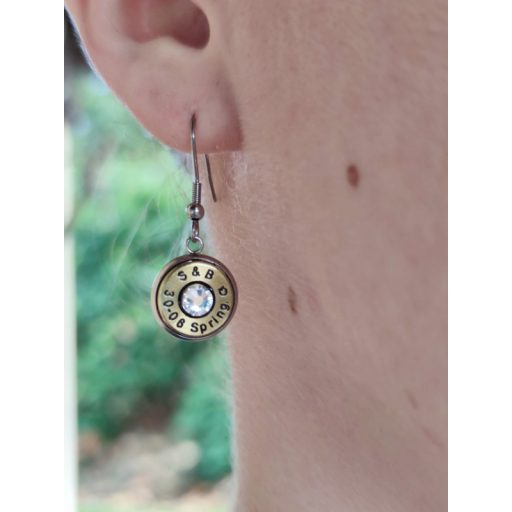 Töltény fülbevaló, csüngős, vadász ékszer 7x64 választható kristály