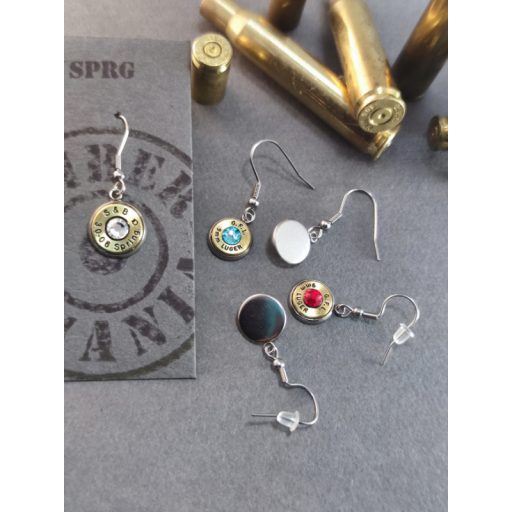 Töltény fülbevaló, csüngős, vadász ékszer .30-06 Sprg választható kristály