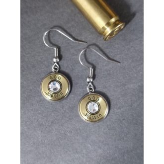   Töltény fülbevaló, csüngős, vadász ékszer .308 Win választható kristály