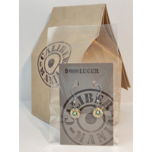 Töltény fülbevaló, csüngős, vadász ékszer .308 Win választható kristály