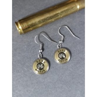   Töltény fülbevaló, csüngős, vadász ékszer 8x57 JS választható kristály