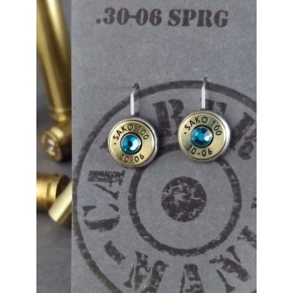   Töltény fülbevaló, akasztós, vadász ékszer, .30-06 Sprg választható kristály