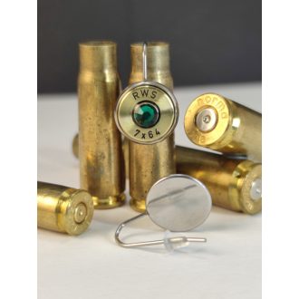   Töltény fülbevaló, akasztós, vadász ékszer, 7x64 választható kristály