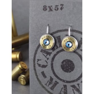   Töltény fülbevaló, akasztós, vadász ékszer, 8x57 JS választható kristály