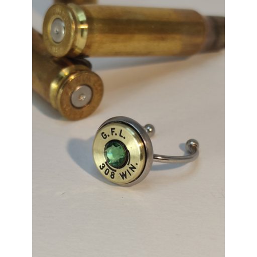 1-Lövetű Töltény gyűrű Vadász ékszer .308 Win, választható kristály