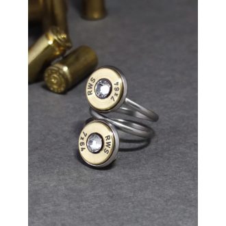   2-Lövetű Töltény gyűrű Vadász ékszer 7x64, választható kristály