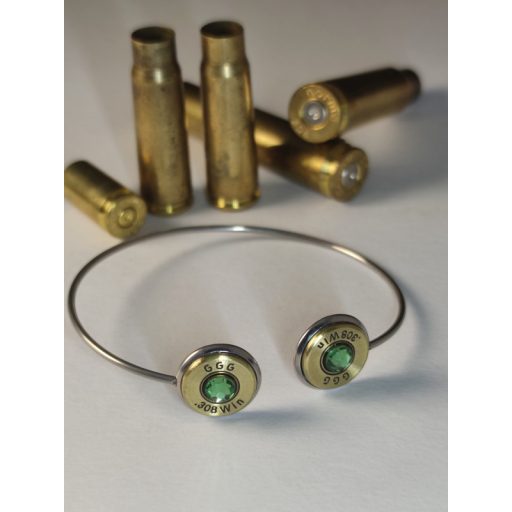 2-Lövetű Töltény karperec Vadász ékszer .308 Win, választható kristály