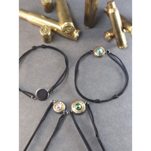 Fekete Zsinóros karkötő 9mm Luger, választható Kristály