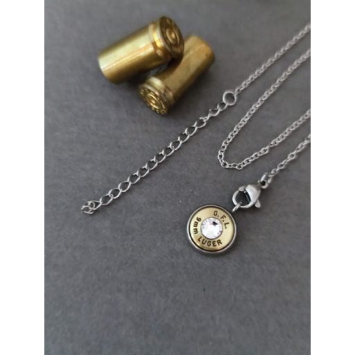 Töltény Bokalánc 9 mm Luger, választható kristály