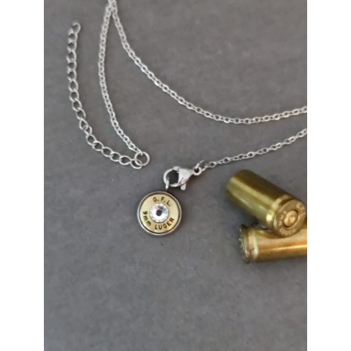 Töltény Bokalánc 9 mm Luger, választható kristály