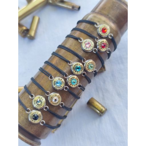 Fekete Zsinóros karkötő .30-06 Sprg, választható Kristály