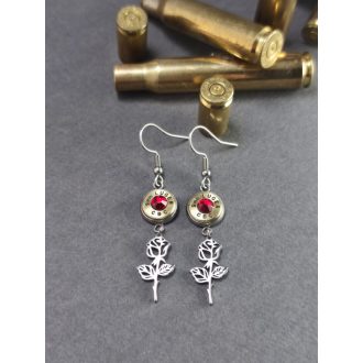   9mm Luger töltény fülbevaló Rózsás-csüngős, választható kristály