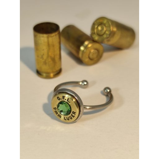 1-Lövetű Töltény gyűrű 9mm Luger, választható kristály