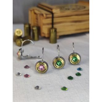   9mm Luger töltény fülbevaló franciakapcsos, többféle kristállyal