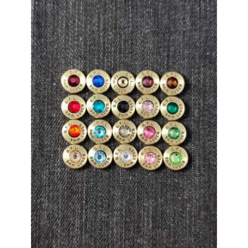 9mm Luger töltény fülbevaló franciakapcsos, többféle kristállyal