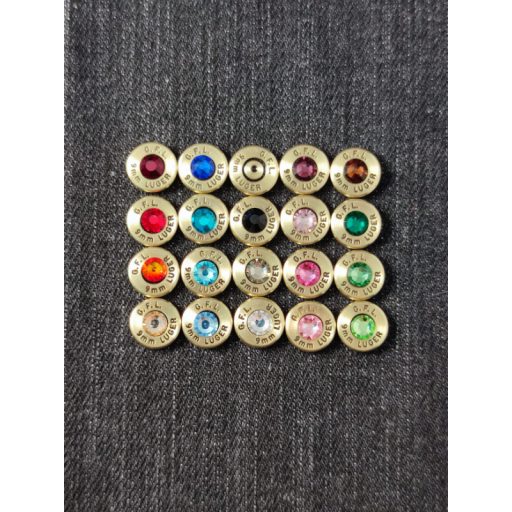 9 mm Luger Töltény Fekete nyaklánc, választható kristály