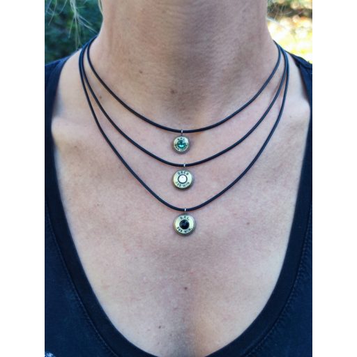 9 mm Luger Töltény Fekete nyaklánc, választható kristály