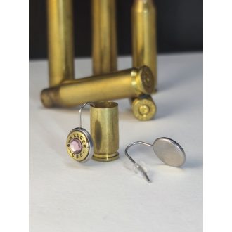   9mm Luger töltény fülbevaló akasztós, választható kaliber és kristály