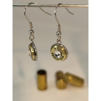   9mm Luger töltény fülbevaló csüngős választható kristály