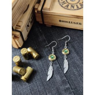   9mm Luger töltény fülbevaló tollas-csüngős, választható kristály