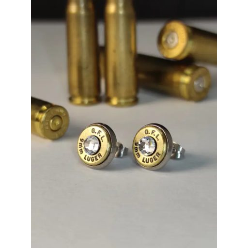 9mm Luger töltény fülbevaló Rózsás-csüngős, Világos zöld-Peridot